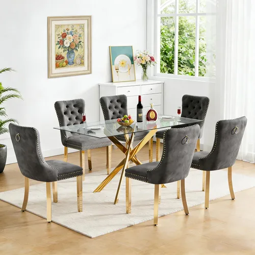 Miniatura 74 de Juego de 4 mesas de comedor de cristal para 4, juego de 4 mesas y sillas de cocina modernas, juego de mesa de comedor de cocina de 5 piezas con mesa