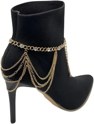 Miniatura 7 de Pulsera de metal dorado con cadena de botas occidentales para mujer, dije envolvente con múltiples ondas, Metal