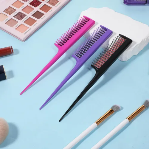 Miniatura 7 de Paquete de 3 peines profesionales para burlas, peine triple burla, herramienta de cola de rata, peines de corte de cabello, profesional, añade