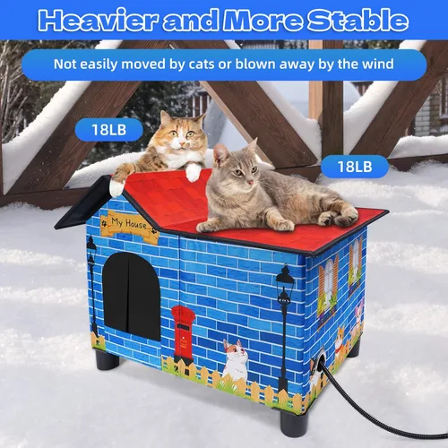 Miniatura 6 de Casa Grande con Calefacción para Gatos de Exterior, Casa Elevada para Gatos al Aire Libre Resistente a la Intemperie con Almohadilla Térmica