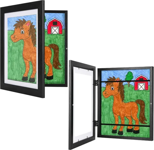 Miniatura 14 de Paquete de 3 marcos de arte infantil en grano de madera negra, 10 x 12.5 pulgadas con paspartú, 8.5 x 11 pulgadas sin paspartú, apertura frontal