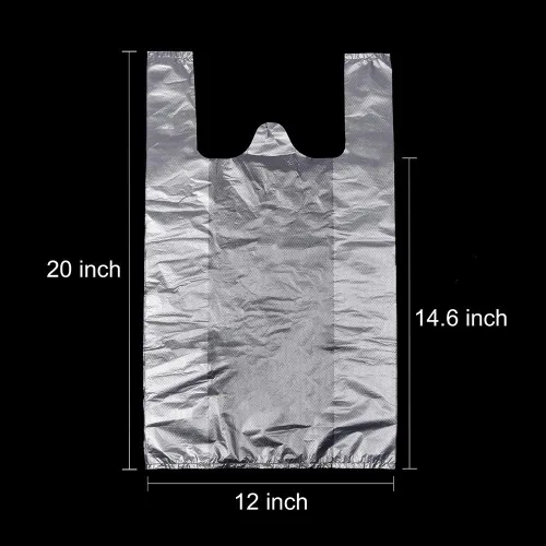 Miniatura 2 de Bolsas para camisetas de plástico con asas para mercancía y supermercado, bolsas de plástico para negocio, 12 x 20 pulgadas (blanco, 100 unidades)