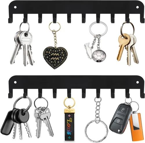 Paquete de 2 soportes para llaves de pared, 10 ganchos para llaves de automóvil para pared, no requiere perforaciones, adhesivo para llavero,