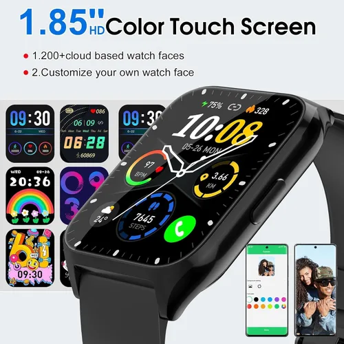 Miniatura 2 de Reloj inteligente para hombres y mujeres, reloj inteligente de 1.85 pulgadas para responder/hacer llamadas, reloj de fitness con monitor