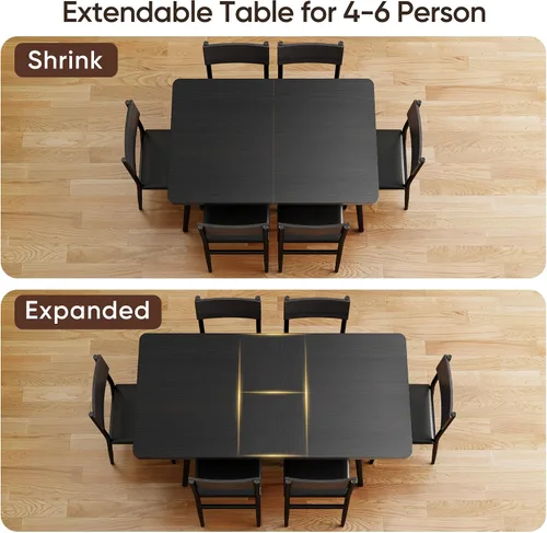 Miniatura 4 de Ahomly Juego de mesa de comedor extensible de 7 piezas con 6 sillas acolchadas, juego de mesa de comedor de 63 pulgadas para 4-6, juego de mesa