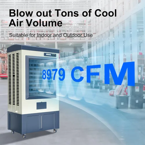 Miniatura 2 de Uthfy 8979 CFM - Enfriador de aire evaporativo de 58 pulgadas con tanque de agua de 36 galones, 5 cajas de hielo, oscilación de 120°, aire Azul