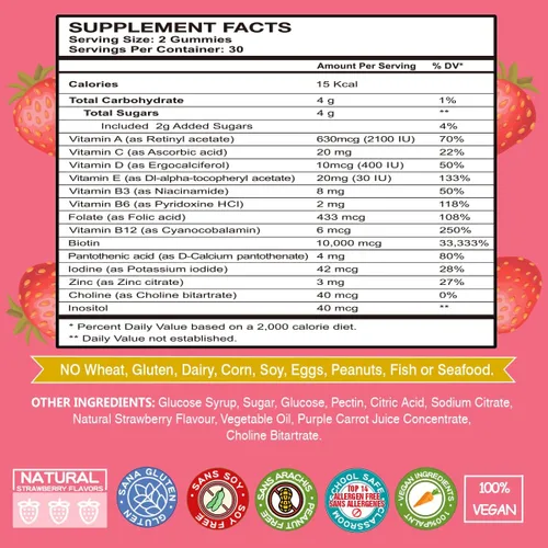 Miniatura 5 de Gomitas de biotina para el crecimiento del cabello, 10000 mcg, vitaminas de biotina veganas que apoyan el cabello, la piel y las uñas saludables