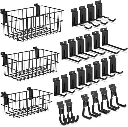 Miniatura 19 de 3-H, accesorios para pared de listones de 18 piezas, ganchos y perchas de pared de listones de múltiples tamaños, pared de listones resistente