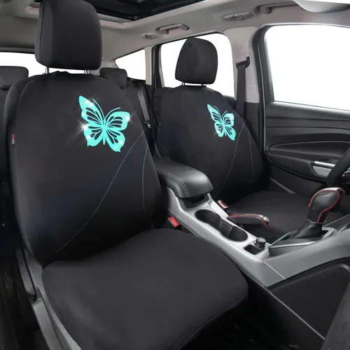 Miniatura 2 de CAR-GRAND Fundas para asientos de coche con mariposas brillantes, juego completo de fundas para asientos de mariposa bonita en menta