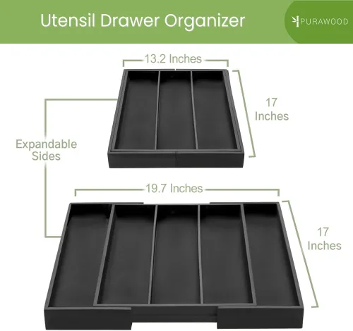 Miniatura 2 de Organizador de Cajón de Cocina Purawood - Organizador de Utensilios Extensible para Cocina, Bandeja de Cuchillos y Organizador de Cubiertos, 3-5