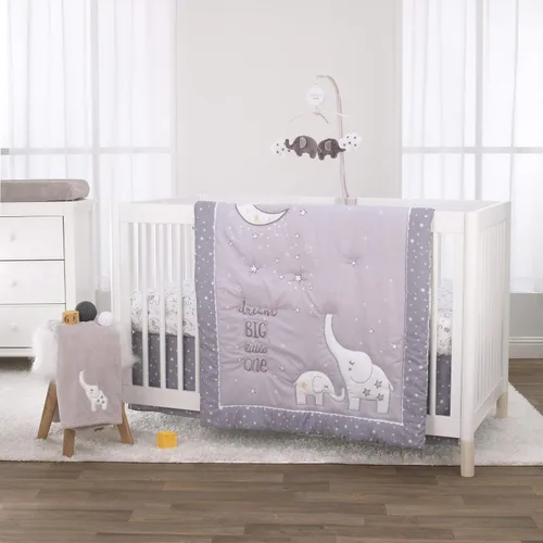 Miniatura 2 de NoJo Sábana bajera ajustable para cuna, Dream Big Little Elephant, gris/blanco/dorado