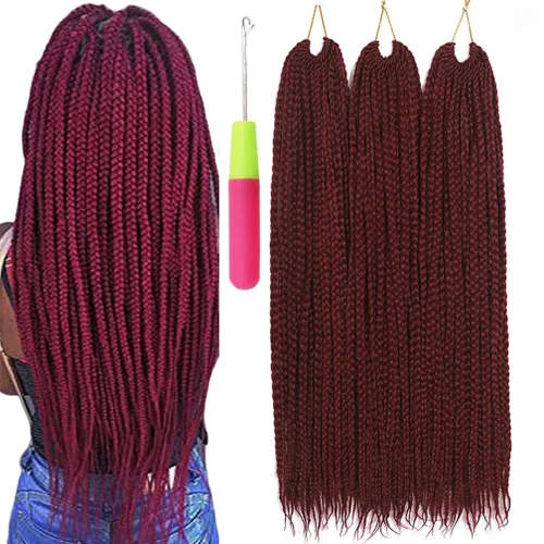 Miniatura 44 de Extensiones de cabello trenzado tipo box de 24 pulgadas, hechas a mano, para mujeres y niñas, extensiones de cabello trenzado, 24#, 3 paquetes, 22