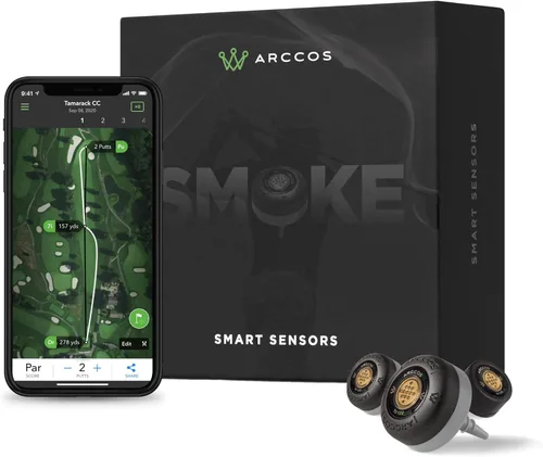 Arccos Smart Sensors: sistema automático de seguimiento de juegos de golf, telémetro GPS alimentado por IA y distancias de club inteligente Humo