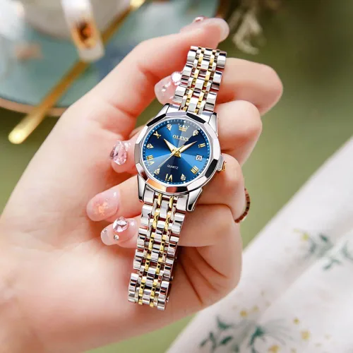Miniatura 55 de OLEVS Juego de 2 relojes de cuarzo para parejas de San Valentín, calendario luminoso, ventana de fecha, 3 ATM, impermeable, casual, acero