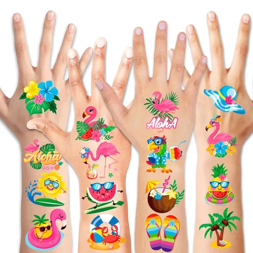 HOWAF 96 tatuajes temporales de flamenco de verano para niños, suministros de fiesta de flamenco, tatuajes para niñas, decoraciones de fiesta de