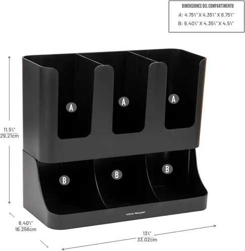 Miniatura 3 de Mind Reader "Flume" Organizador con 6 compartimientos para condimento y tazas, ninguno , Negro