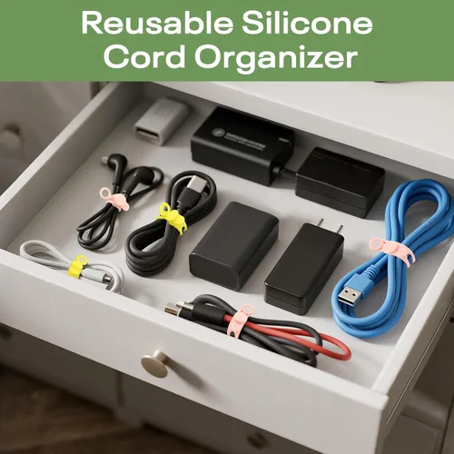 Miniatura 5 de Organizador de cables de silicona reutilizable de 3 pulgadas para cables de carga, cables de datos, cables de computadora, organización de cables