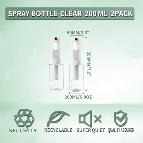 Miniatura 6 de FIRUZA Botellas de pulverización continua para cabello, pulverizador de niebla ultrafina (6.8 fl oz/6.8 onzas, paquete de 2), rociador de agua