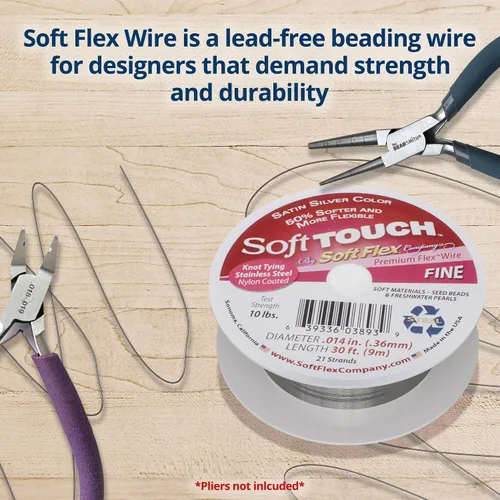 Miniatura 2 de Soft Flex Alambre de cuerda de 21 hebras, trenzado flexible, fino, 0.14 de diámetro, alambre de cuentas para fabricación de joyas, plata satinada