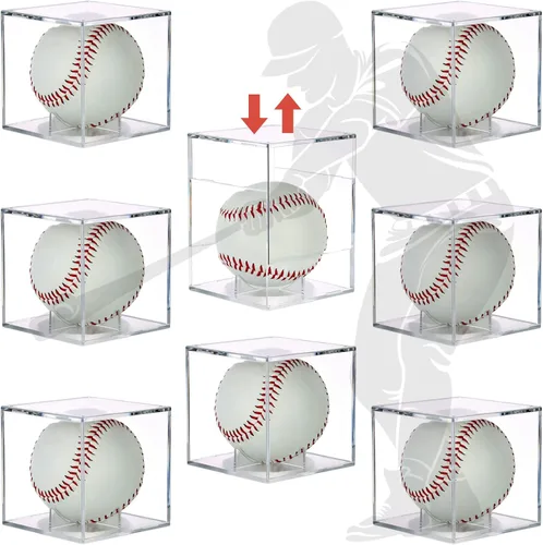 Miniatura 9 de Paquete de 2 vitrinas de béisbol con protección UV con diseño apilable, caja de acrílico transparente para bolas de autógrafos
