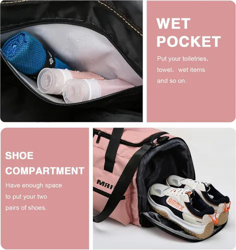 Miniatura 7 de Bolsa de gimnasio para hombres y mujeres, bolsa de viaje deportiva, bolsa de lona para gimnasio, Rosado
