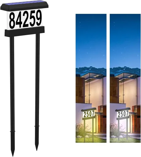 Miniatura 9 de Placa solar de dirección de 3 lados, números de casa iluminados para exteriores, control remoto RGBW impermeable que cambia de color, letrero