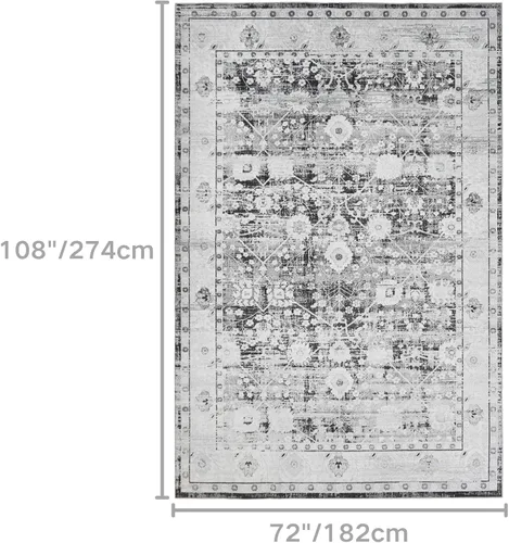 Miniatura 454 de Syalife 4x6 Alfombra Lavable para Área, Ultra Suave Antideslizante, Pila Baja, Alfombra Vintage Resistente a Manchas para Sala de Estar, Alfombra