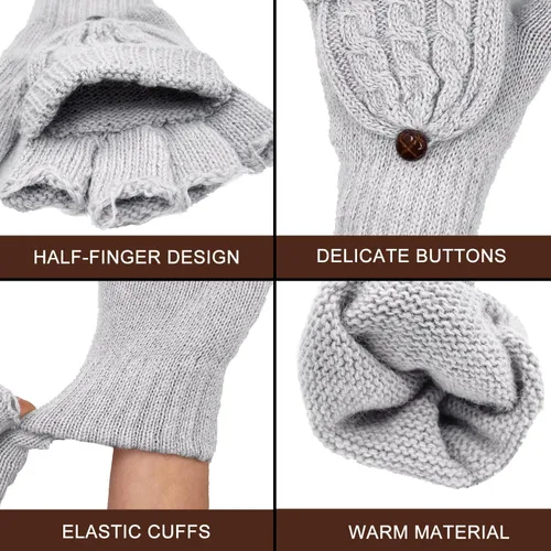 Miniatura 57 de Beurlike Guantes de invierno para mujer, de lana cálida, a prueba de viento, convertibles, sin dedos