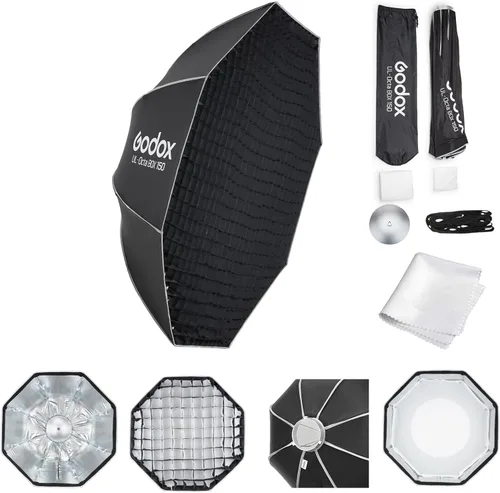 Miniatura 11 de Godox Softbox UL-Octa60 - Caja de luz octogonal de 23.6 pulgadas, diseño de paraguas de liberación rápida, caja de luz con rejilla y deflector