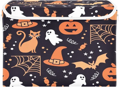 Caja de almacenamiento decorativa de Halloween con tapa, cubos grandes, organizador de cubos plegables, contenedores plegables para organizar,