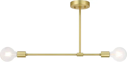 Miniatura 6 de XiNBEi Lighting Lámpara de techo semiempotrada de latón moderna Sputnik de 2 luces, lámpara de techo industrial para dormitorio, comedor, pasillo