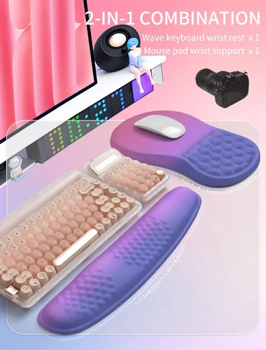 Miniatura 5 de Hokafenle Combinación 2 en 1, reposamuñecas para teclado ondulado y alfombrilla ergonómica para mouse con curvatura, soporte de muñeca para aliviar