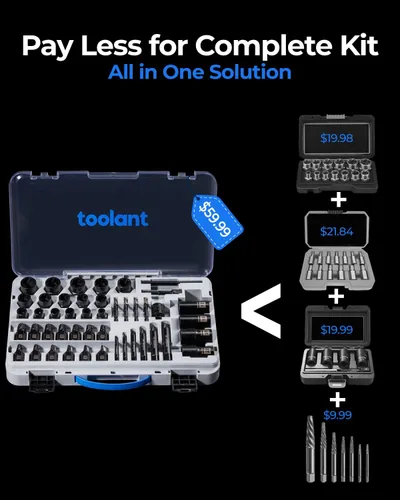 Miniatura 2 de toolant Kit extractor de pernos de impacto de 46 piezas, kit de herramientas de llave para quitar pernos y tuercas, extractor de pernos despojados