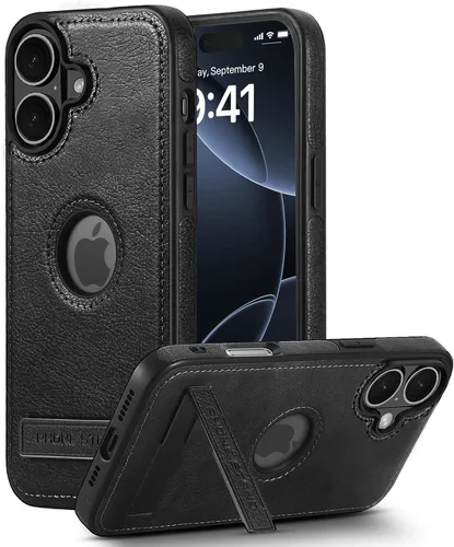 Miniatura 16 de Funda de cuero para iPhone 13 Pro, funda protectora delgada con función atril a prueba de golpes, soporte invisible integrado compatible con iPhone