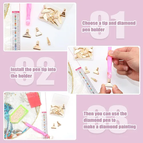 Miniatura 3 de ZYNERY Kit de 40 bolígrafos de pintura de diamante, 13 puntas de acero inoxidable para accesorios de pintura de diamantes con 12 arcilla, bolígrafos