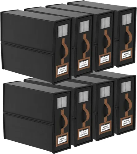 Paquete de 8 Organizadores Plegables para Juego de Sábanas y Almacenamiento (Tamaño King y Queen), Organizadores de Armario de Tela de Lino con Negro