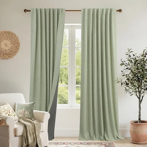 Miniatura 29 de KOUFALL - Cortinas de medio estilo francés de lino para ventana, juego de 2 cortinas cortas de 40 pulgadas de longitud, para privacidad, cortinas