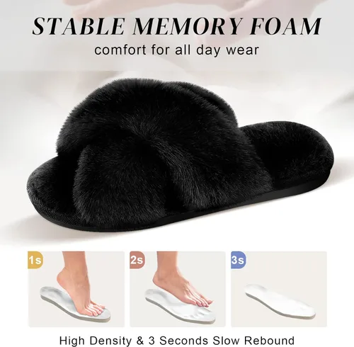 Miniatura 4 de Parlovable - Pantuflas mullidas para mujer con banda cruzada cómodas, zapatillas de casa de espuma viscoelástica con punta abierta, regalos