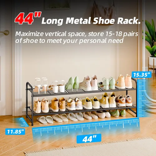 Miniatura 8 de Zapatero de 2 niveles para armario, organizador de almacenamiento de zapatos extra largo de 44 pulgadas para estantes, metal resistente, fácil