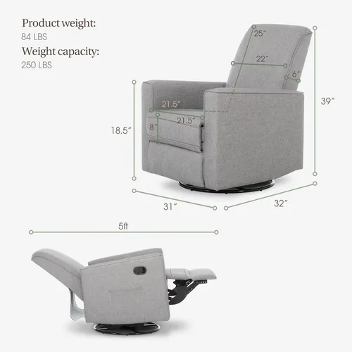 Miniatura 3 de Evolur Raleigh - Mecedora básica y sillón reclinable, color gris claro