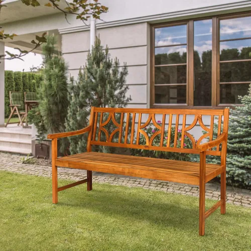 Miniatura 2 de JONATHAN Y Sloane BNH100A Banco de madera de acacia maciza para exteriores, asiento de jardín para 2 personas con respaldo geométrico y reposabrazos