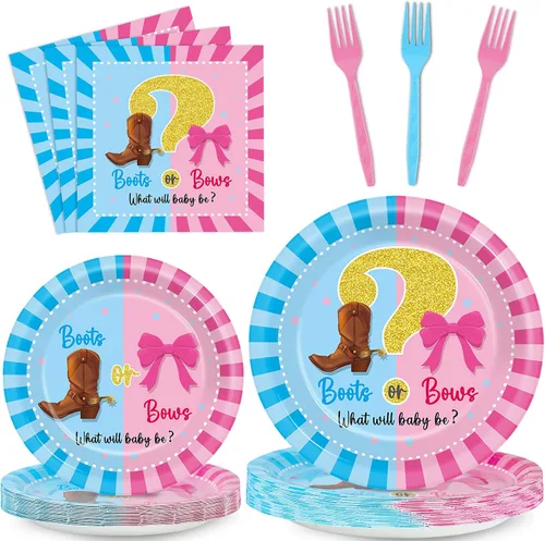 Miniatura 17 de 96 piezas de decoraciones de vaquera, suministros de fiesta, platos de papel con estampado de vaca, platos y servilletas desechables occidentales
