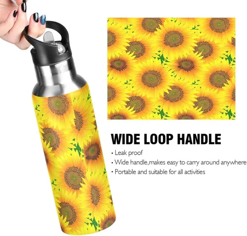 Miniatura 4 de Insulated Water Bottle 20 Oz, Leakproof Water Bottles for Gym Outdoor Travel School, Vibrant Sunflowers Bright Yellow