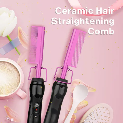 Miniatura 6 de Peine Caliente Eléctrico Alisador de Cabello Peine de Prensado con Calor Plancha Plana Rizadora Cepillo Alisador de Cabello para Negro Natural