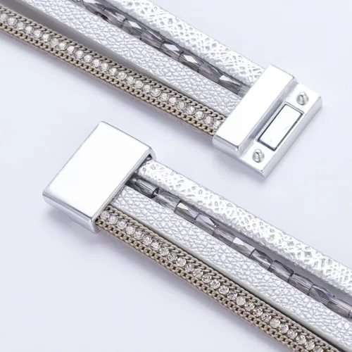 Miniatura 54 de FANCY SHINY - Pulsera de cuero estilo bohemio, pulsera de cuentas de cristal con cierre magnético, regalos de joyería para mujer