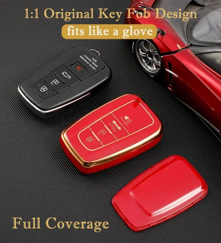 Miniatura 6 de Funda para llavero Toyota Camry RAV4 con llavero, estuche protector de 360 grados de TPU suave premium para llavero de Highlander Avalon GT86 (negro)
