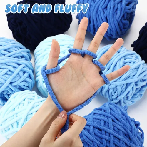 Miniatura 5 de Buryeah Paquete de 8 hilos de felpilla gruesos para tejer a ganchillo, hilo suave y grueso para tejer a mano, manta de terciopelo voluminoso