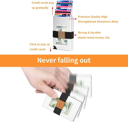 Miniatura 4 de Portatarjetas desplegable UpLook RFID Slim Wallet Card Case con clip magnético, Funda doble plateada, Minimalista