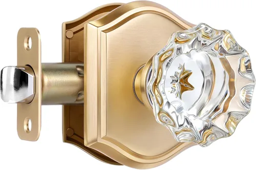 Miniatura 9 de Pomos de Puerta de Vidrio para Interiores, Estilo Vintage, Pomos de Puerta de Cristal de Privacidad con Cerradura, Pomos de Puerta de Latón Antiguo