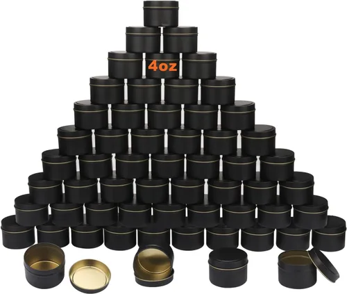 Miniatura 11 de Paquete de 24 latas de velas negras de 4 onzas, latas para hacer velas a granel, frascos de velas, recipientes para velas